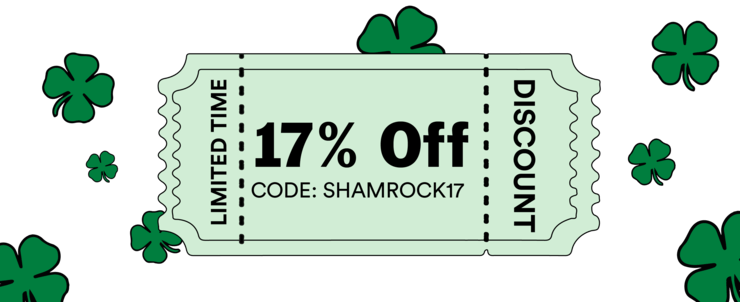 17% off discount coupon code for St. Patrick’s Day. Code: SHAMROCK17
