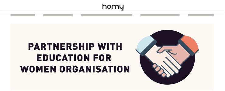 Website banner to announce a partnership with an organisation for educating women