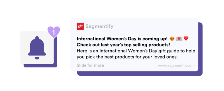 Segmentify push notification to remind customers that International Women’s Day is approaching