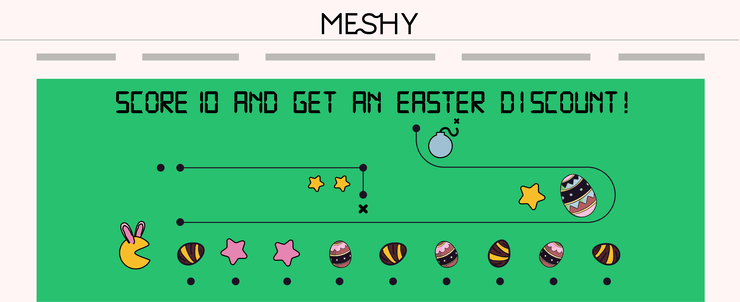 Illustration of an Easter Egg Hunt in a PacMan-style game on an eCommerce website