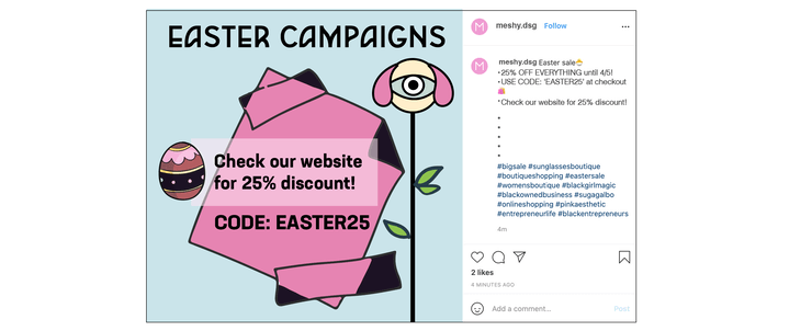 Illustration of an Instagram post for a special Easter discount code