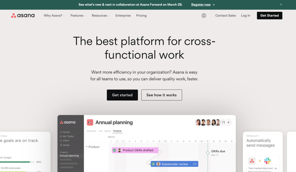 Asana homepage