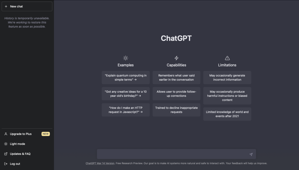 ChatGPT homepage