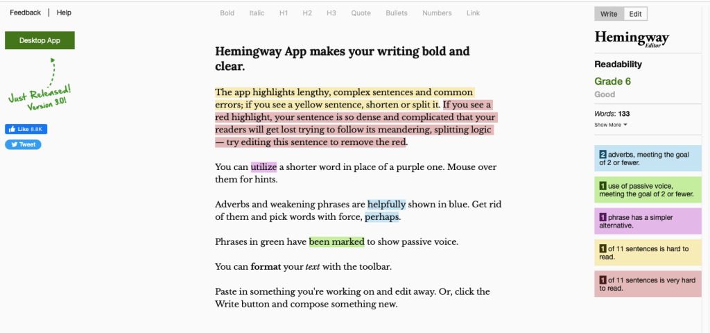 Hemingway homepage