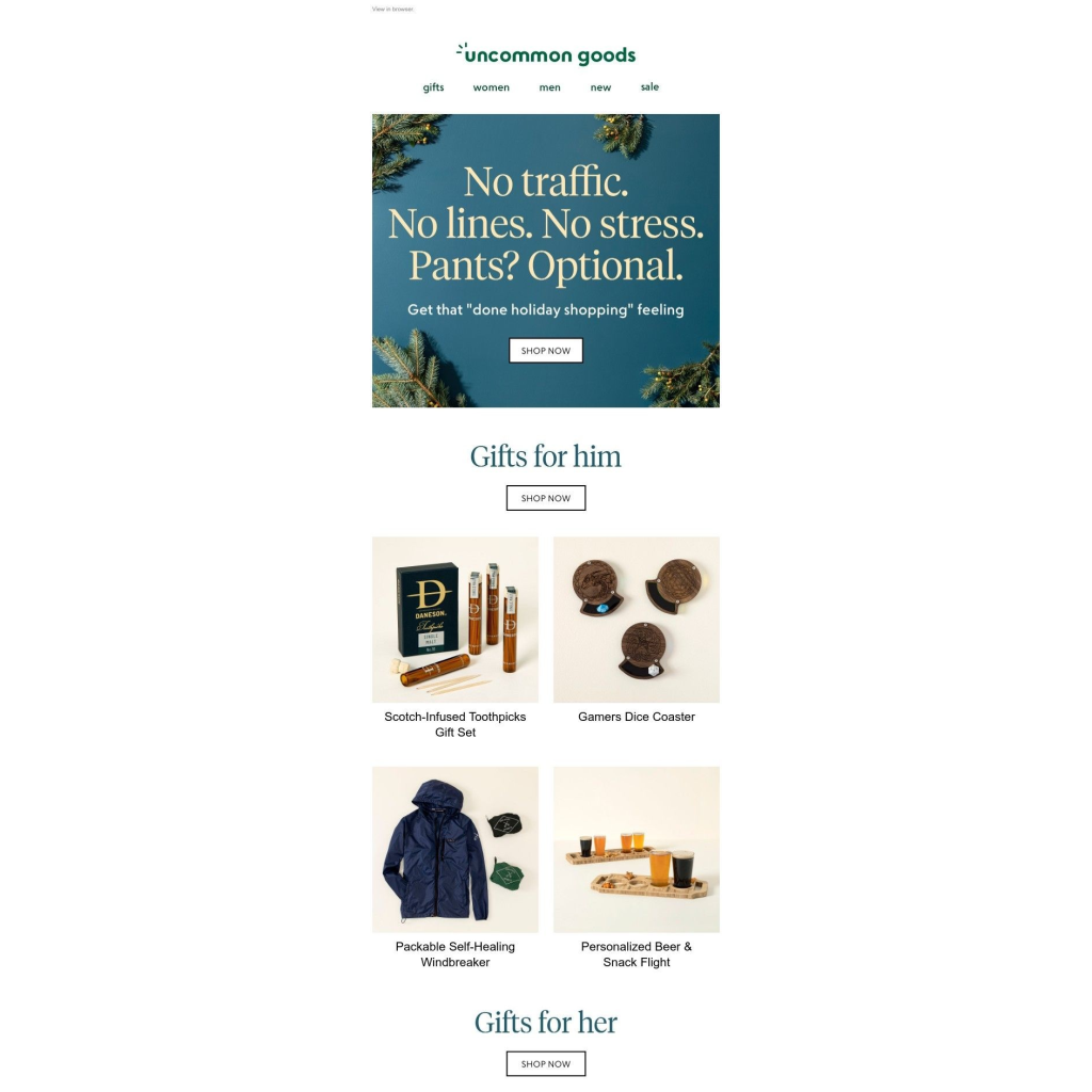 Uncommon Goods Christmas email campaign.