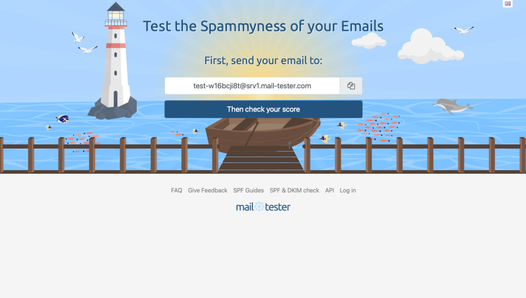 Homepage of Mail Tester, a spam checker website.