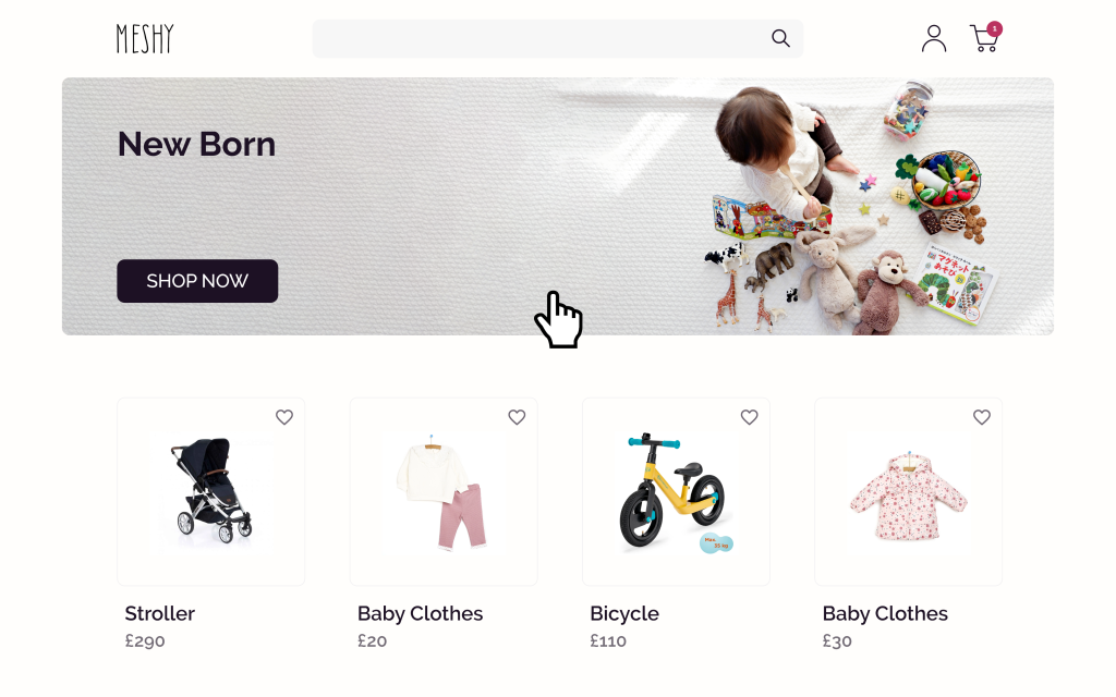 An eCommerce homepage personalised for someone with a new-born baby.